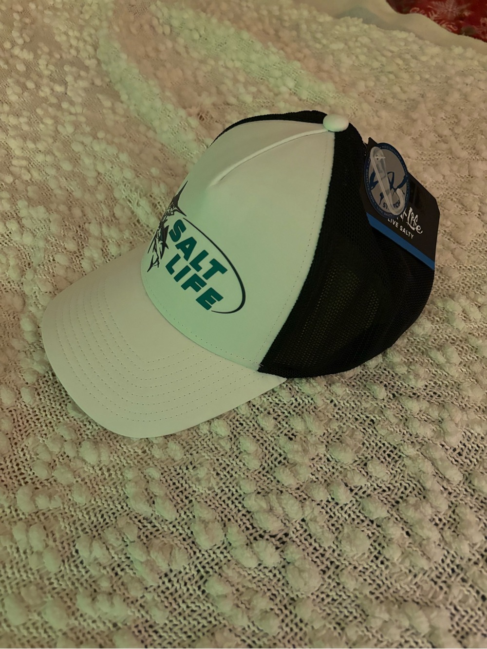 Salt Life Black Mesh Trucker Hat with White Top Button